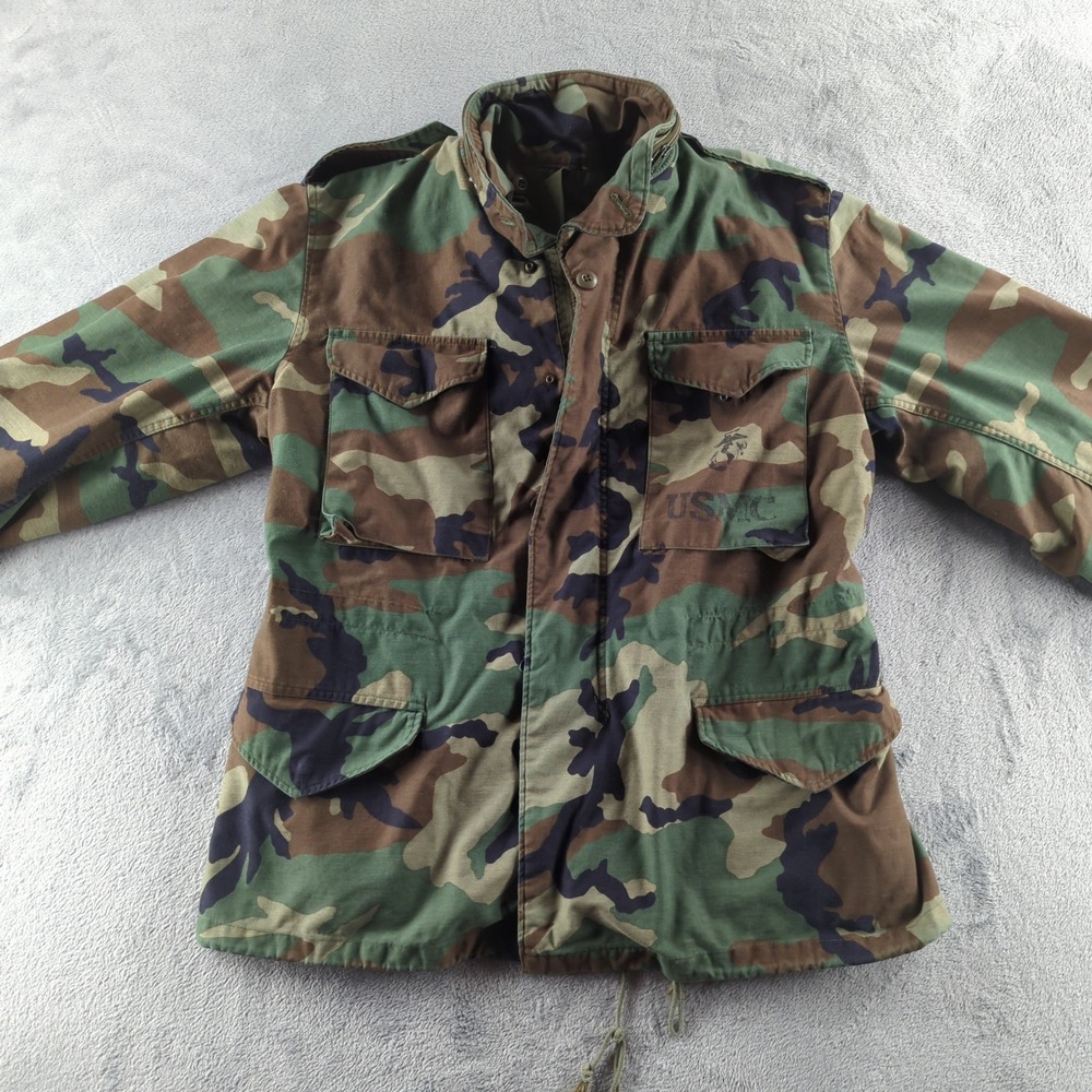 Vintage 80s Alpha Industries US Marine Jacket Mens Medium Woodland Camo M65